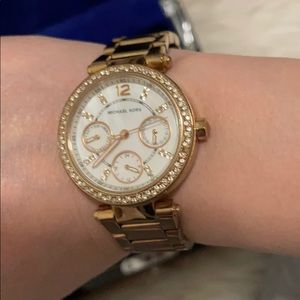 Michael Kors gold watch, pearl face with diamonds
